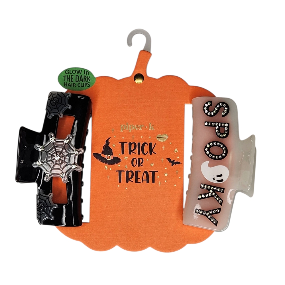 Piper K Halloween Rhinestone Glow In The Dark Large Hair Clip Set